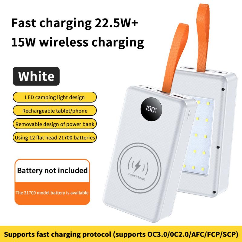 12*21700 Battery Holder 10W 22.5W Fast Charging 15W Wireless Charging Diy Power Case Dual Usb Type C Charge Box With Led Light