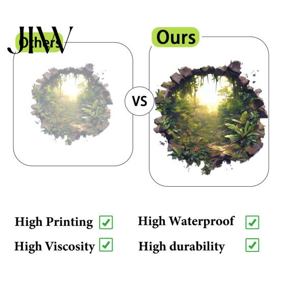 Waterproof Mural for Bathroom 3D Hole Forest Wall Sticker, Removable Green Plants Broken Decals, Self Modern Nordic Decor Adhesive Decoration