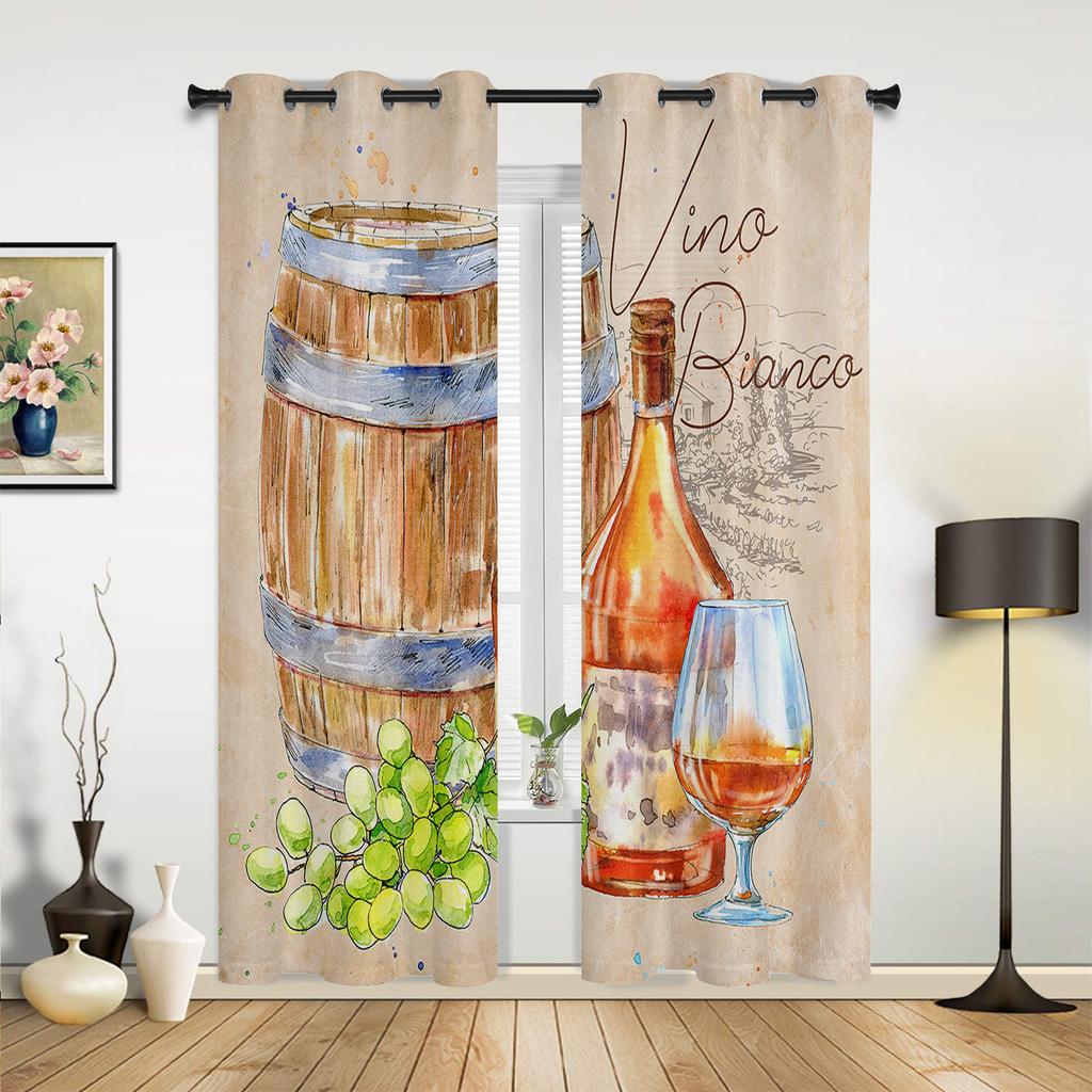 Fall Wine Barrel Retro Curtains for Bedroom Living Room Window Curtain Treatments Blinds Kitchen Home Decor Drapes
