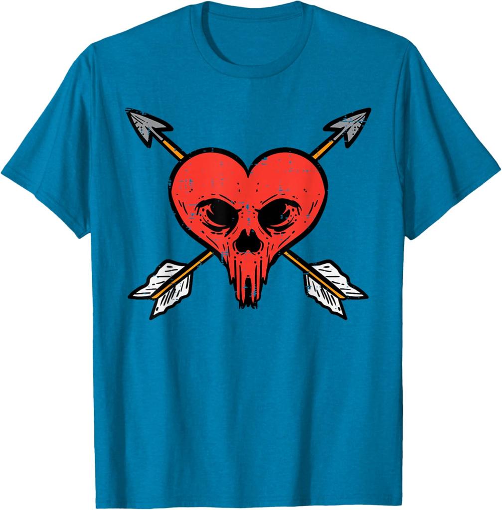 Skull Heart with Arrows Anti Valentines Day Graphic Tee Soft Cotton Casual Daily T-Shirt For Men