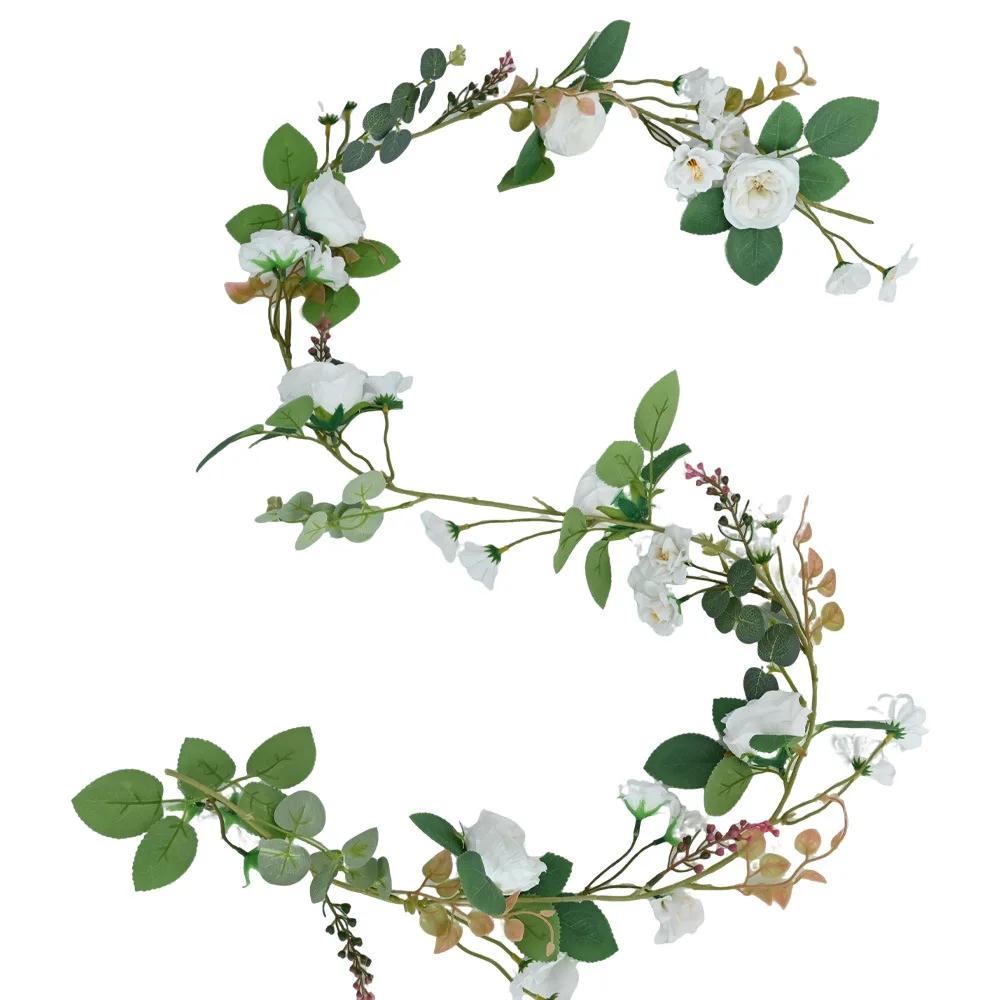 

2pcs Artificial Flowers Silk 186cm Tea Rose Vine Plant Artificial Flower Shopping Mall Decoration Simulation Small Daisy Vines белый