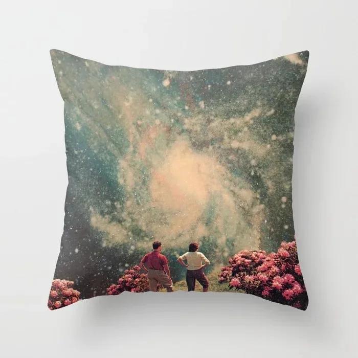 Polyester Romantic Starry Sky Moon Decorative Throw Pillow Case Space Cushion Cover For Home Sofa Bedroom Decoration 45X45Cm