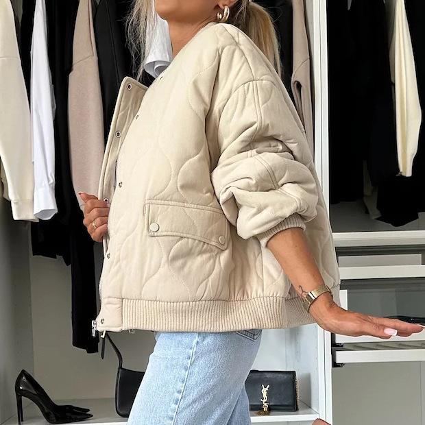 Geacă de baseball supradimensionată pentru femei cu nasturi argintii, îmbrăcăminte exterioară casual în stil varsity