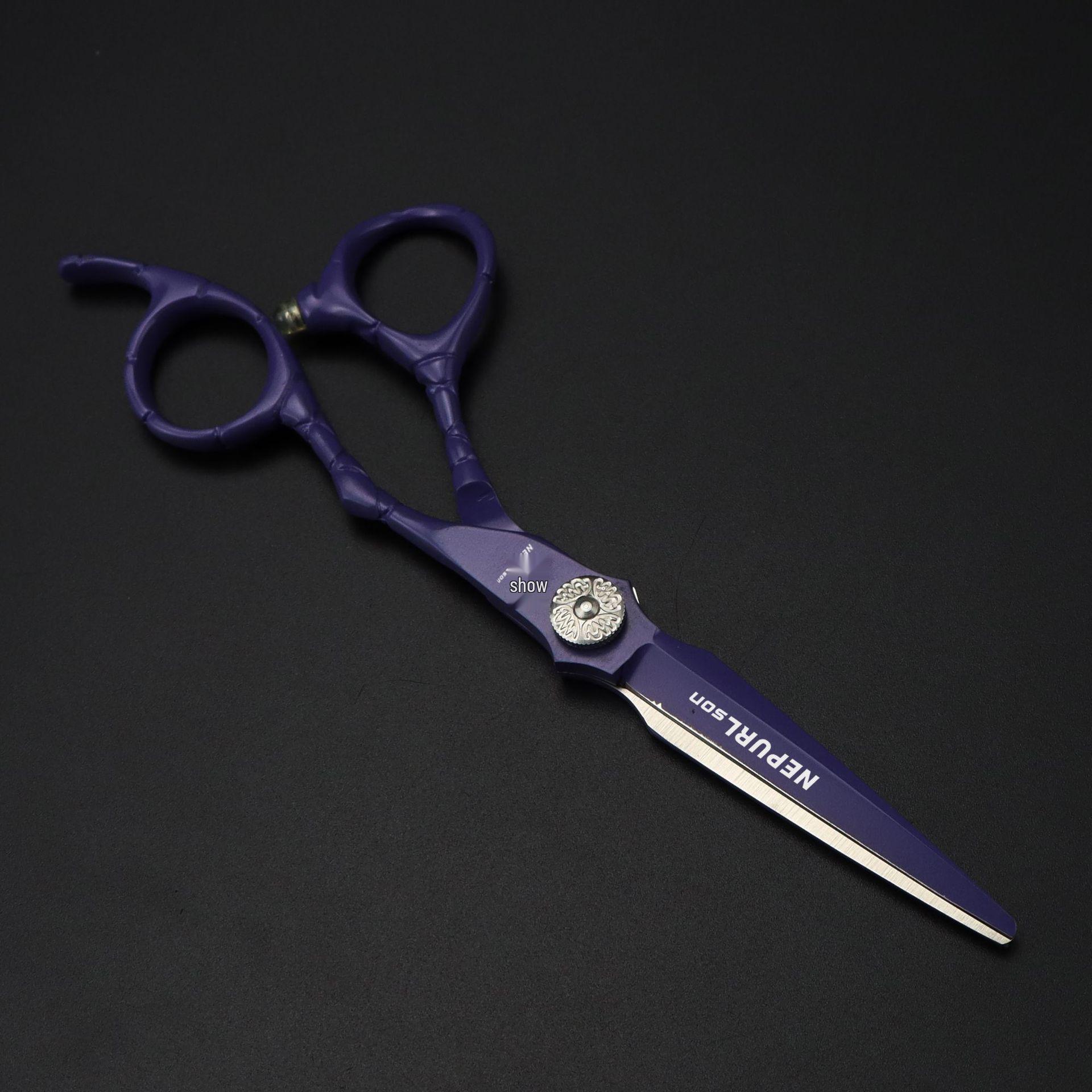 6  Naipusen Violet Crocodile Grain Hairdressing Scissors - Straight & Serrated