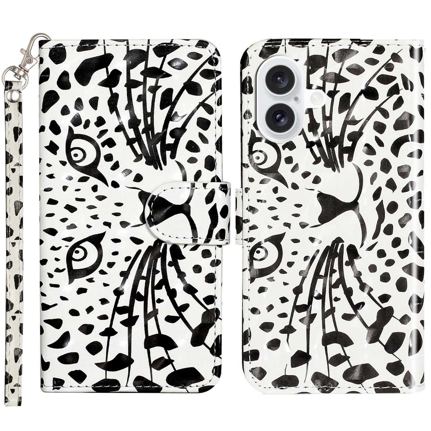

For iPhone 16 Leather Case Flip Wallet Phone Cover Magnetic Clasp 3D Pattern Printed Leopard Head