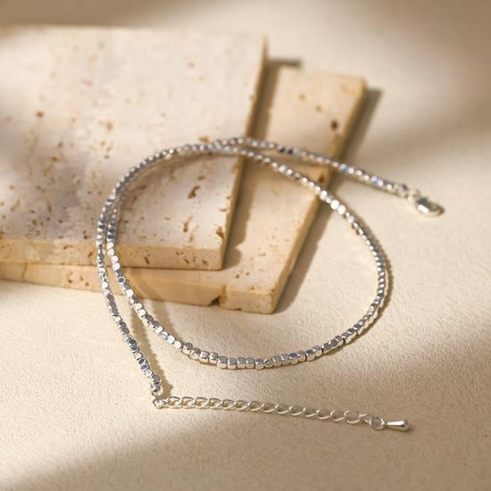 Elegant Silver Chamfered Square Beads Necklace - Japanese & Korean Style