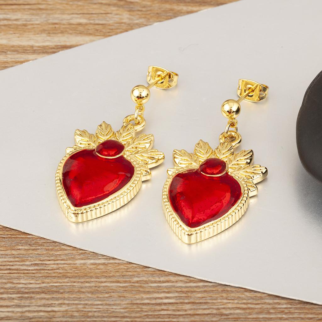 Nidin Hot Sale Sacred Heart Charm Drop Earrings For Women Female Vintage Engagement Wedding Party Ear Jewelry Delicate Gifts