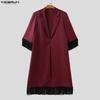 INCERUN Men Lapel Neck Long Sleeve Open Front Tassel Long Blazer Coats