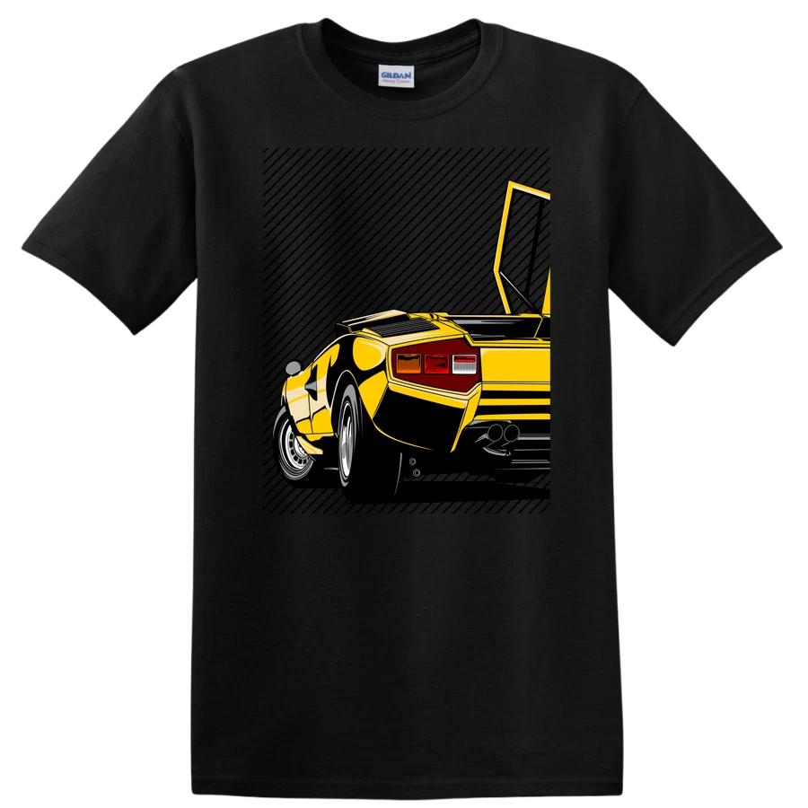 Classic Sports Car Graphic T Shirt Retro Muscle Car Art Tee Yellow Design XS