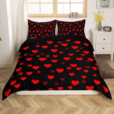 Ensemble de housse de couette Thème Amour Cœur avec 2 taies d'oreiller pour Enfants Adolescents Adultes Femmes Hommes Taille Queen King Twin