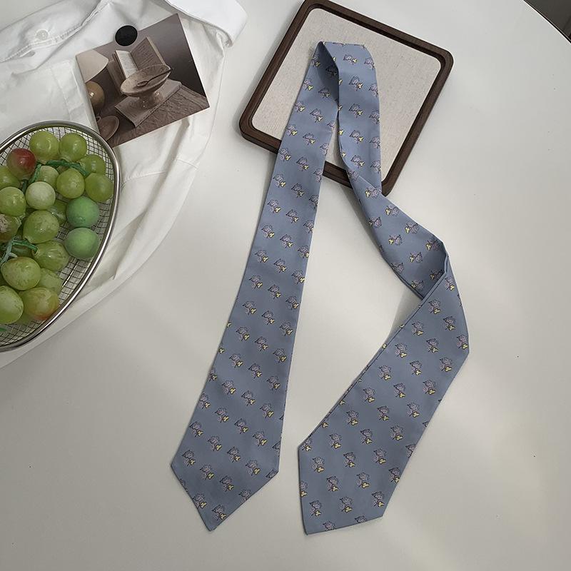 Long Silk Scarf Retro Floral Neck Small Scarf High-end Tie Decorative Chiffon Thin Hair Tie