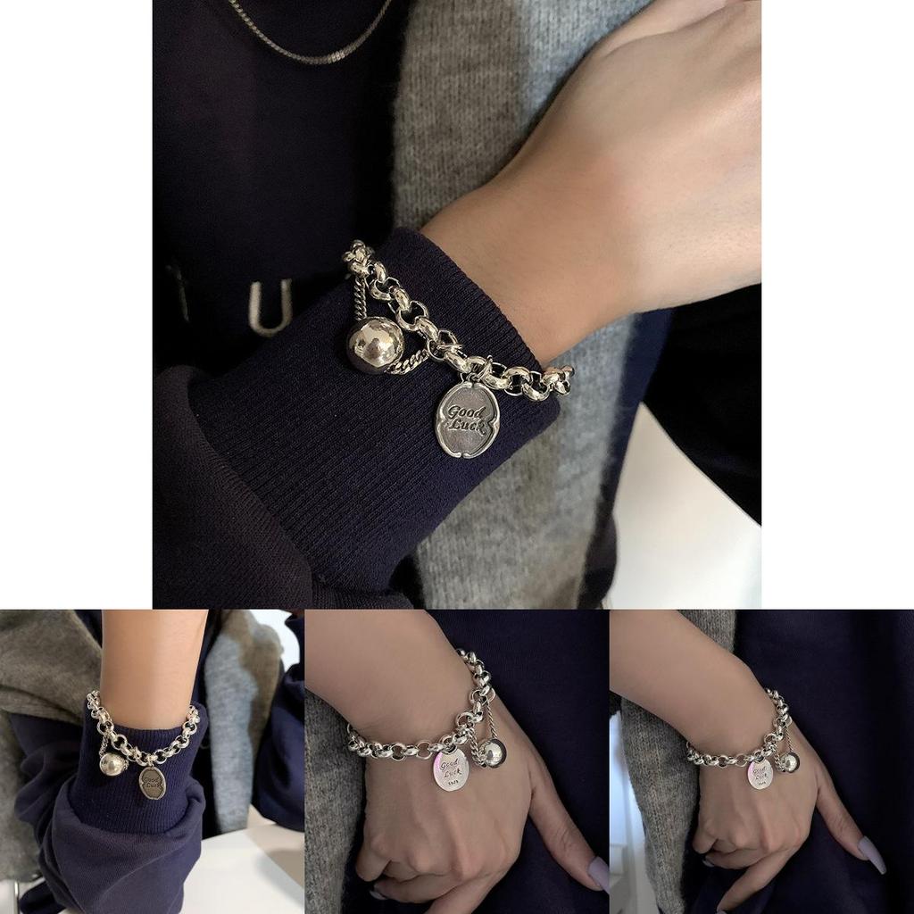Good Luck Letter Geometric Alloy Bracelet For Women With Electroplating And Hip Hop Style For Travel Gift