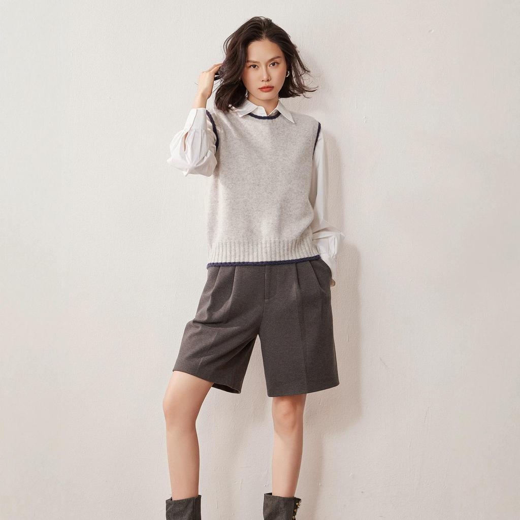 Women's Early Autumn Cashmere Knit Vest - Round Neck Sleeveless Cardigan Pullover