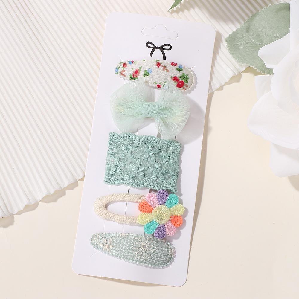 RAINBOW BOWS 5Pcs/Set Girls Boutique Headwear Hair Clip Embroidered Printing Barrette Fresh Daisy Hairpin Kids Hair Accessories