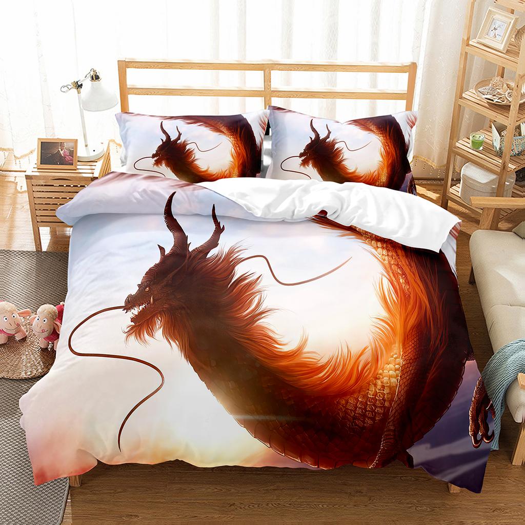 Cartoon Drache Bettbezug Set Fliegender Drache Wildtier Bettdeckenbezug für Kinder Jungen Männer Bettwäsche Set Leichtgewicht Weicher Steppdeckenbezug