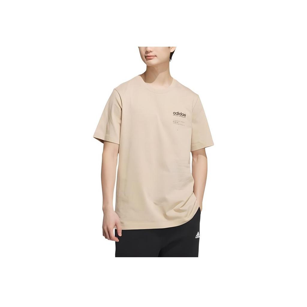 Adidas Logo Comfort Casual Sports Simple Pullover Crew Neck Short Sleeve T-Shirt SS24 Unisex Tops Magic-Light-Brown Black JI9077