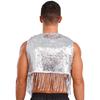Mens Shiny Sequin Cowboy Vest Tops Open Front Sleeveless Tassels Cardigan