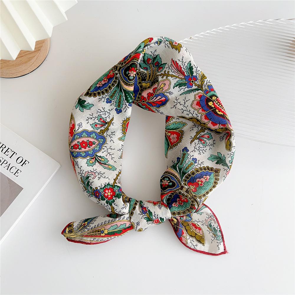 Cotton And Linen Small Square Scarf Silk Scarf Women'S Spring And Autumn New Style Artistic And Versatile Fashionable Temperament Headband Scarf