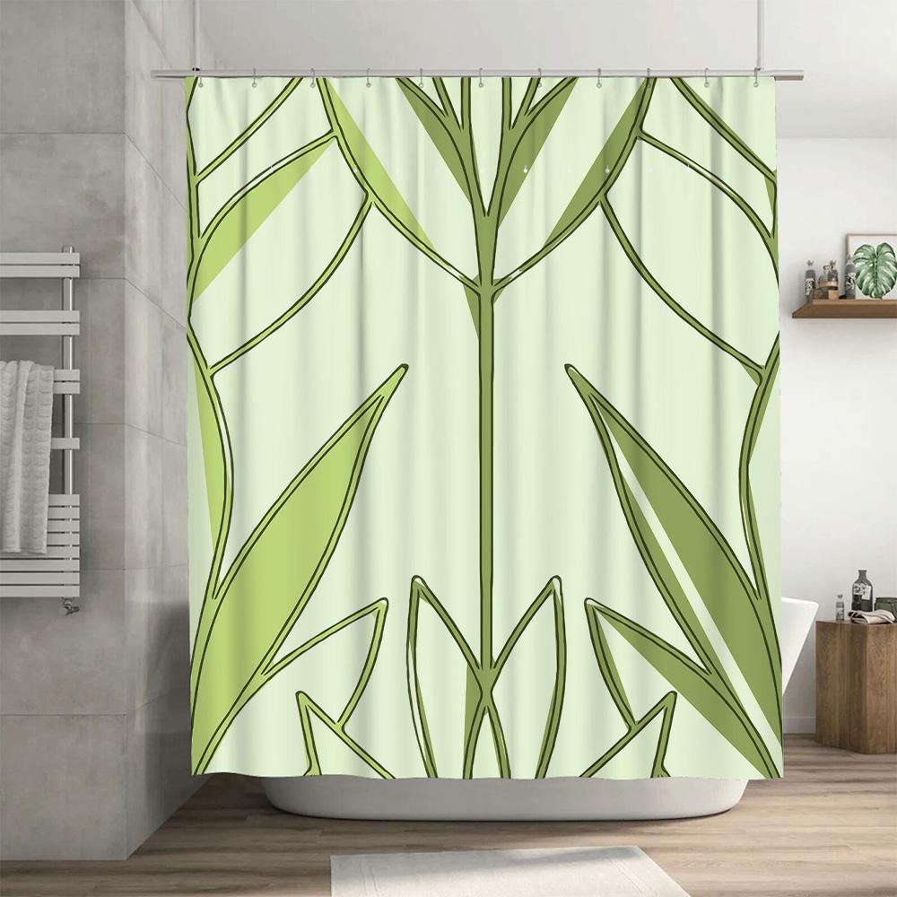 Modern Green Leaf Shower Curtain Elegant Water Proof Fabric For Bathroom Decor