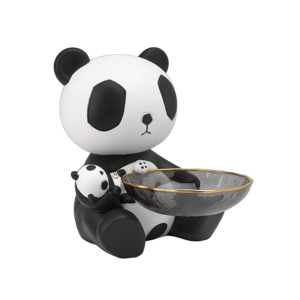 Panda Figurine with Storage Bowl Decorative Statue Cute Catchall Dish for Living