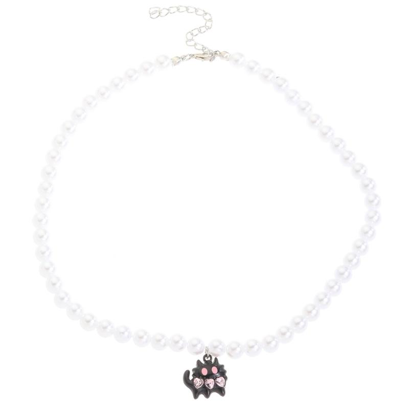 Imitation Pearl Beaded Choker Adjustable Length Neckchain Accessory for Ladies Heart/Crucifix/Cats Pendant Necklace