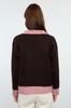 Women's Elegance Style Sweater Brown Soft Textured Color Blocked Knitwear Sweater