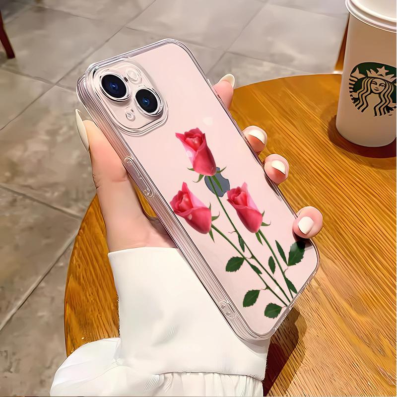 Simple Rose Mobile Phone Case Is Suitable for Apple 17/16promax Trendy Women's iPhone15p Transparent Soft Case.
