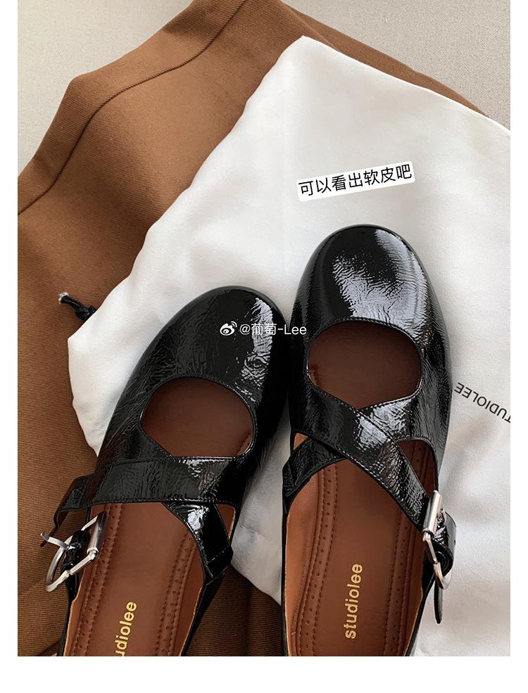 Studiolee Cross Strap Silver Round Head Soft Leather Mary Jane Women's Shoes Light Mouth Flat Shoes