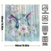 1 Stück Skurriler Kolibri & Blumiger Duschvorhang - Schillernd Grün, Blau, Lila Vögel Mit Pastellrosa, Lila, Weißen Blumen