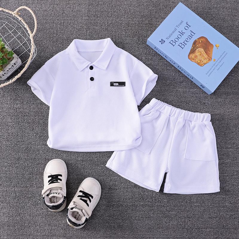 

Summer Short Sleeve Polo Shirt Set for Boys (Ages 1-5) 100cm білий