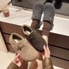 Jaguar fur gray fluffy shoes for women, new platform shoes for autumn and winter, plush bag head cotton shoes for women