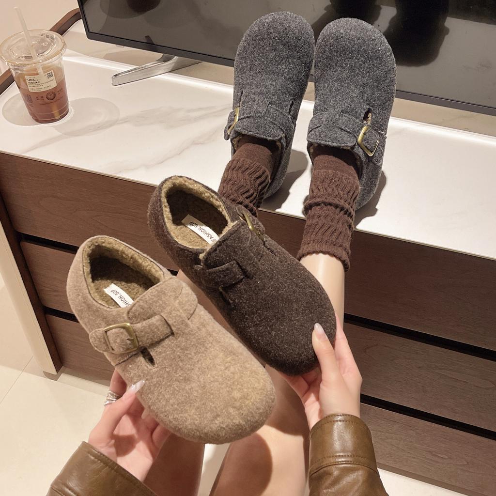 Jaguar fur gray fluffy shoes for women, new platform shoes for autumn and winter, plush bag head cotton shoes for women