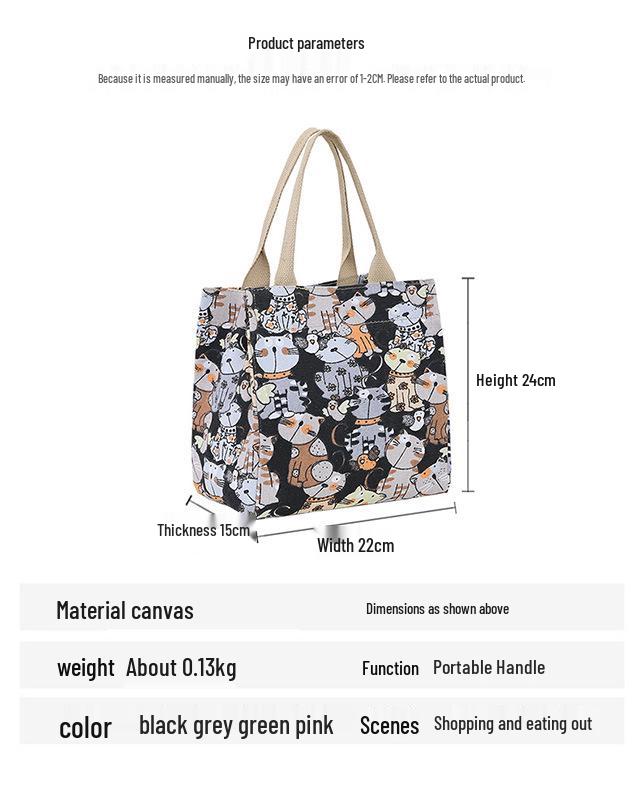 Cat Print Canvas Tote: Portable Lunch, Picnic & Work Bag