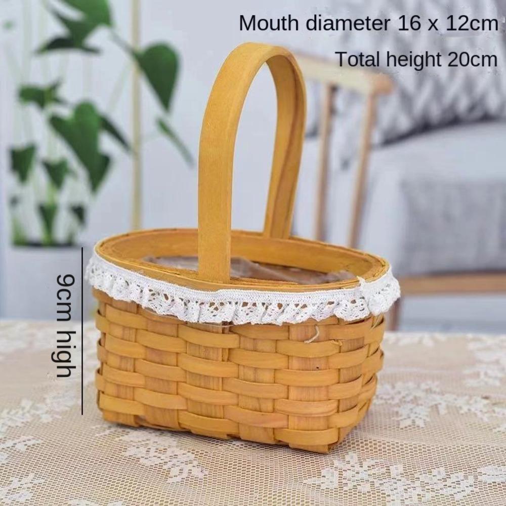 Picnic Woven Flower Basket Rattan Wicker Flower Basket  Home Organizer Supplies