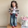 Girls' Korean Striped Cardigan & Baby Jeans Autumn Set 2025