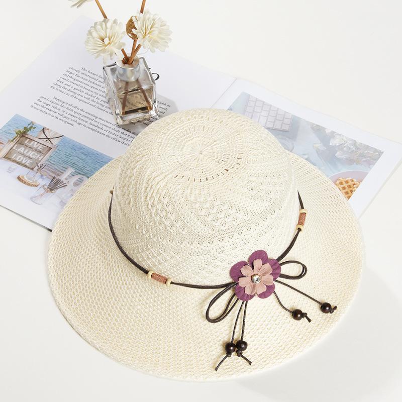 Straw hat woman summer small fresh versatile travel seaside beach sunshade sun protection folding flower sun hat tide