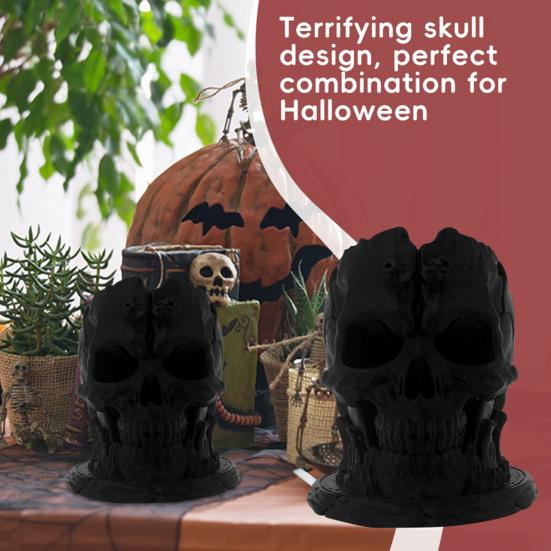 Skull Pen Holder Small Plastic Skull Makeup Brush Organizer Gothic Desk Storage Cup for Home Office Halloween Decor
