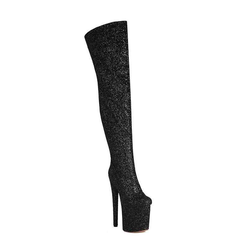 Sexy ženy Voděodolné boty nad kolena na platformě Jehlové zlaté a stříbrné tenké kozačky na vysokém podpatku na podpatku Dámské boty s kulatou špičkou