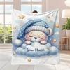 Custom Name Cute Bear Flannel Blanket, Suitable for Sofa, Bed, Birthday, Children, Girls, Friends, Gifts