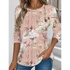 Women's 3D Printed Flower Crew Neck Casual Stylish Long Sleeve T-Shirt