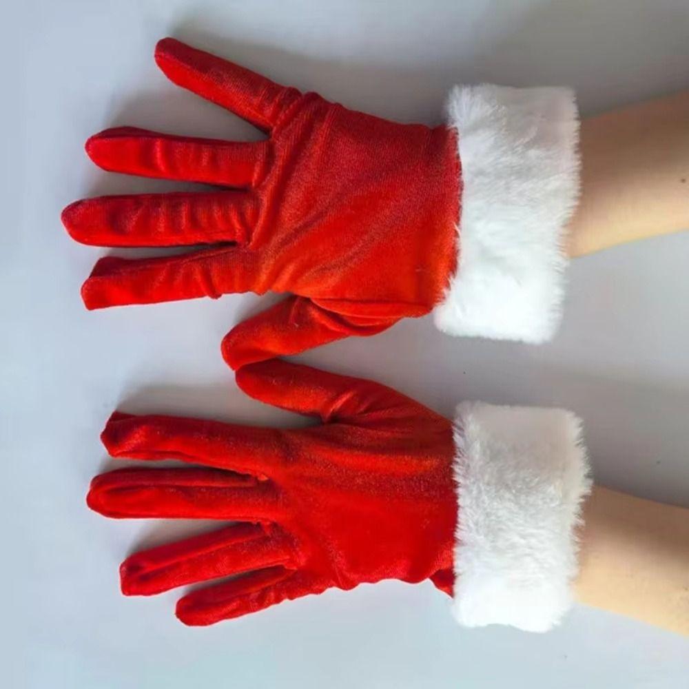 Red Velvet Velvet Mittens Warm Santa Claus Gloves Fashion Full Finger Gloves  Cosplay Party