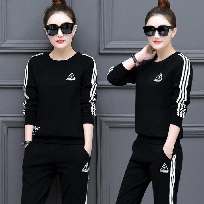 Fall Korean-style Sportswear Set for Women's Casual Long-sleeved Slimming Two-piece Set