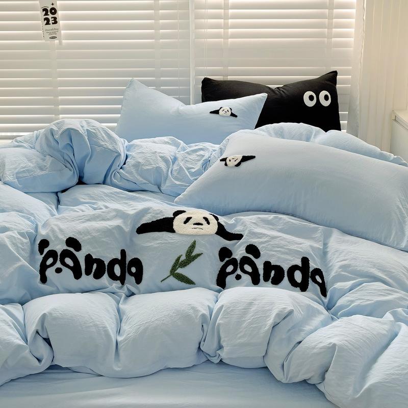 Class A Ins Pure Washed Cotton Bedding Four-Piece Set Quilt Cover Quilt Cover Bed Sheet Person Student Dormitory Three-Piece Set