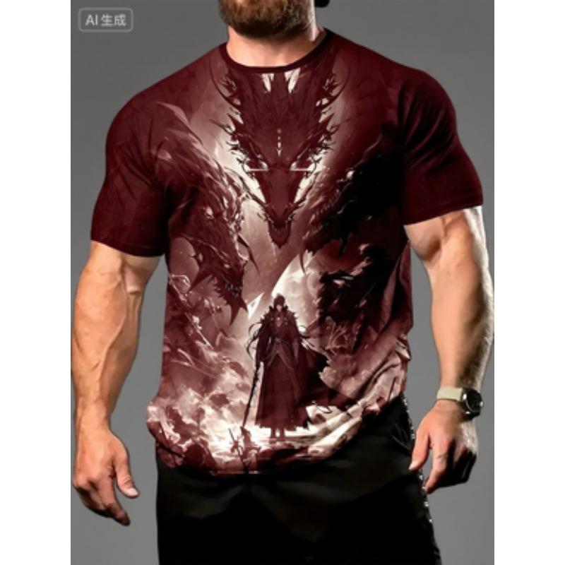 Men's 3D Black Dragon Hero Print T-Shirt Polyester Summer Round Neck Daily Leisure Wear
