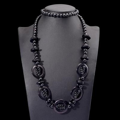 Handmade Knitted Long Layering Chain Black Wood Beads Vintage Natural Necklace Quiet Luxury Minimalist Boho Party Gift