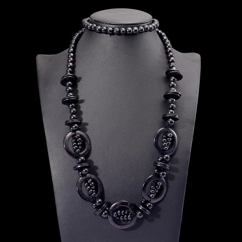 

Вязаная вручную длинная многослойная цепочка с черными деревянными бусинами, винтажное натуральное ожерелье, тихая роскошь, минимализм, бохо, для вечеринки, подарок
