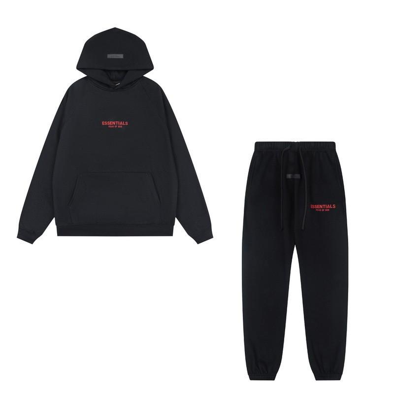 FEAR OF GOD ESSENTIALS Flocked Letter Hoodie Loose Fit Fleece Sweatshirt Youth Casual Wear
