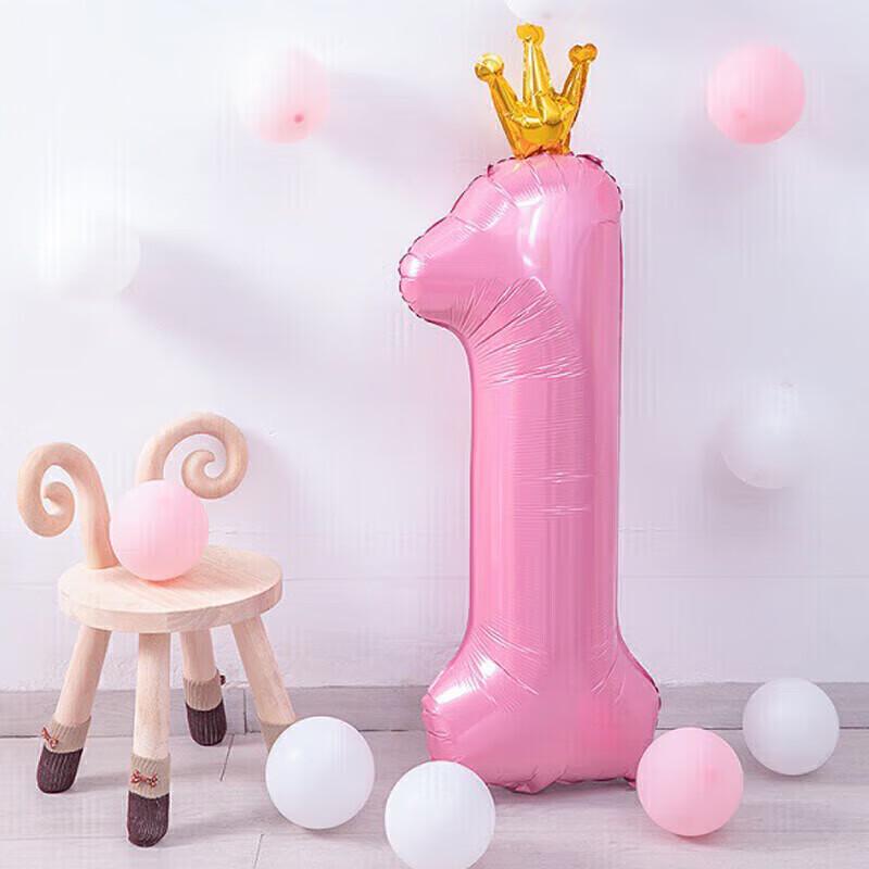 Pink Crown Birthday Number Balloon