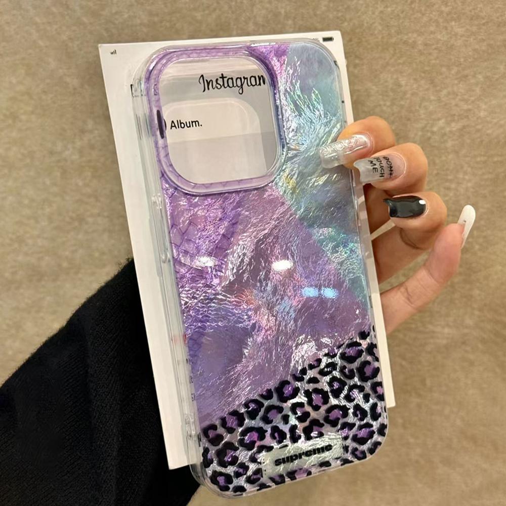 Splicing Purple Leopard Print Girl Women Phone Case for iphone 16 15 14 7 8 Plus 13 11 12 Pro Max X XS XR SE 2022 2020 16e Cover