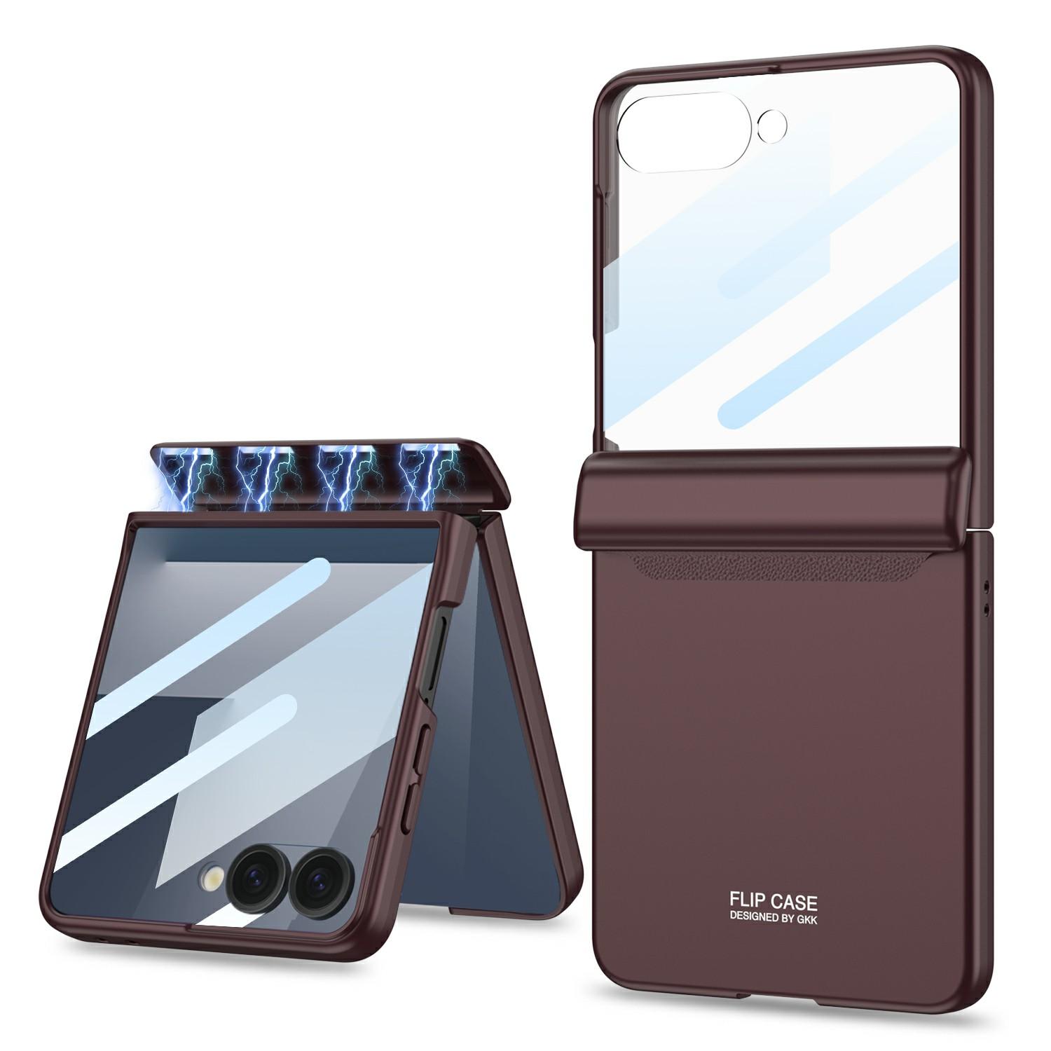 

GKK For Samsung Galaxy Z Flip7 5G Case with Clear Screen Film Magnetic Hinge Protection Phone Cover Wine Red